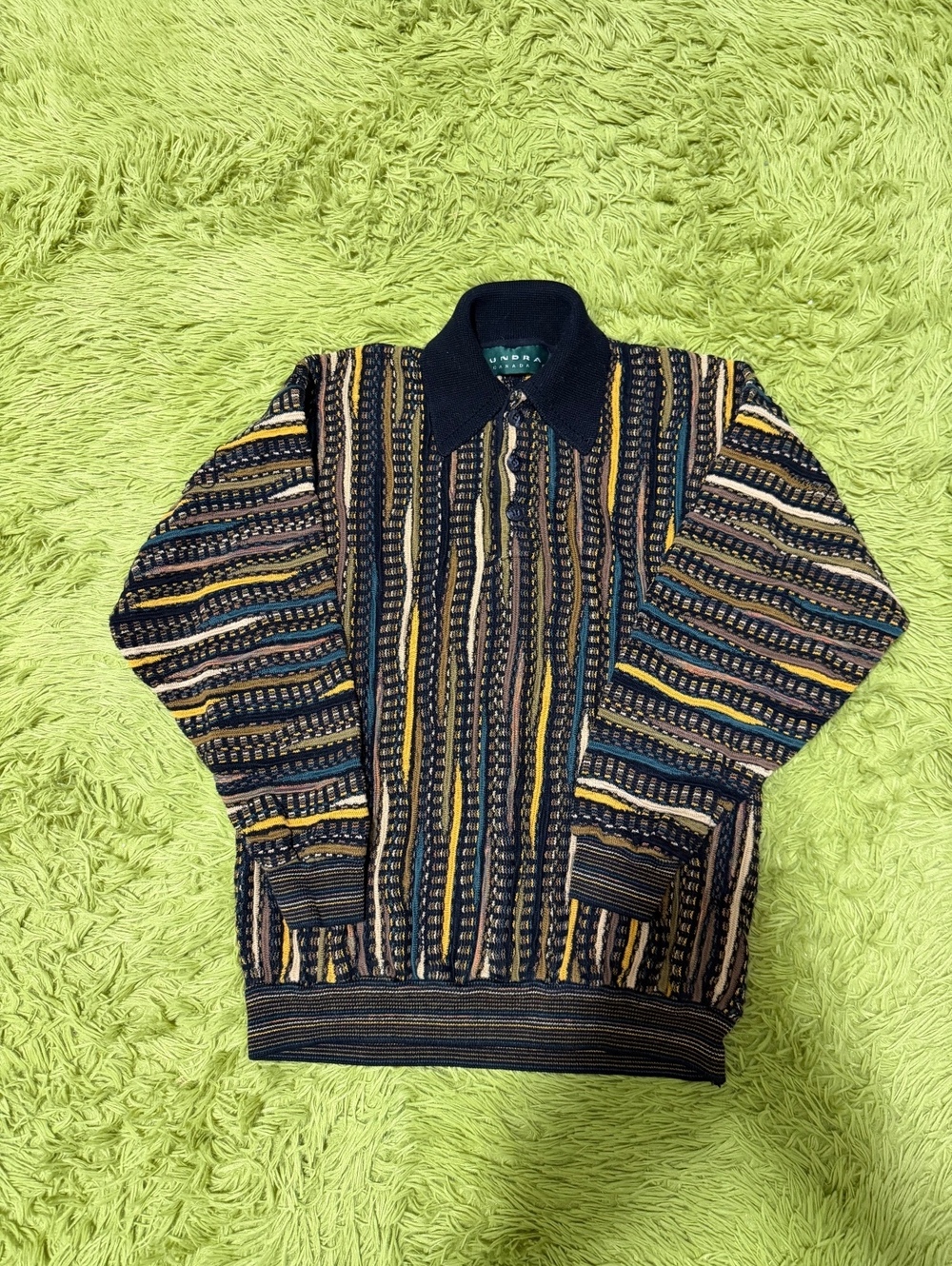 Vintage Tundra Canada 3D Coogi Style Henley Sweater Size Medium!!!!